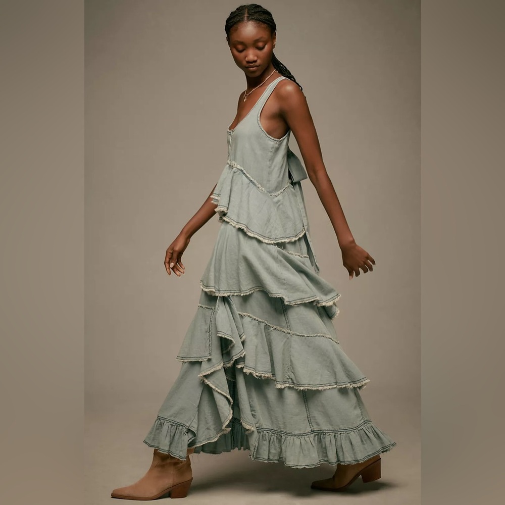 Pilcro Sleeveless Tiered Ruffled Denim Midi Dress NWOT